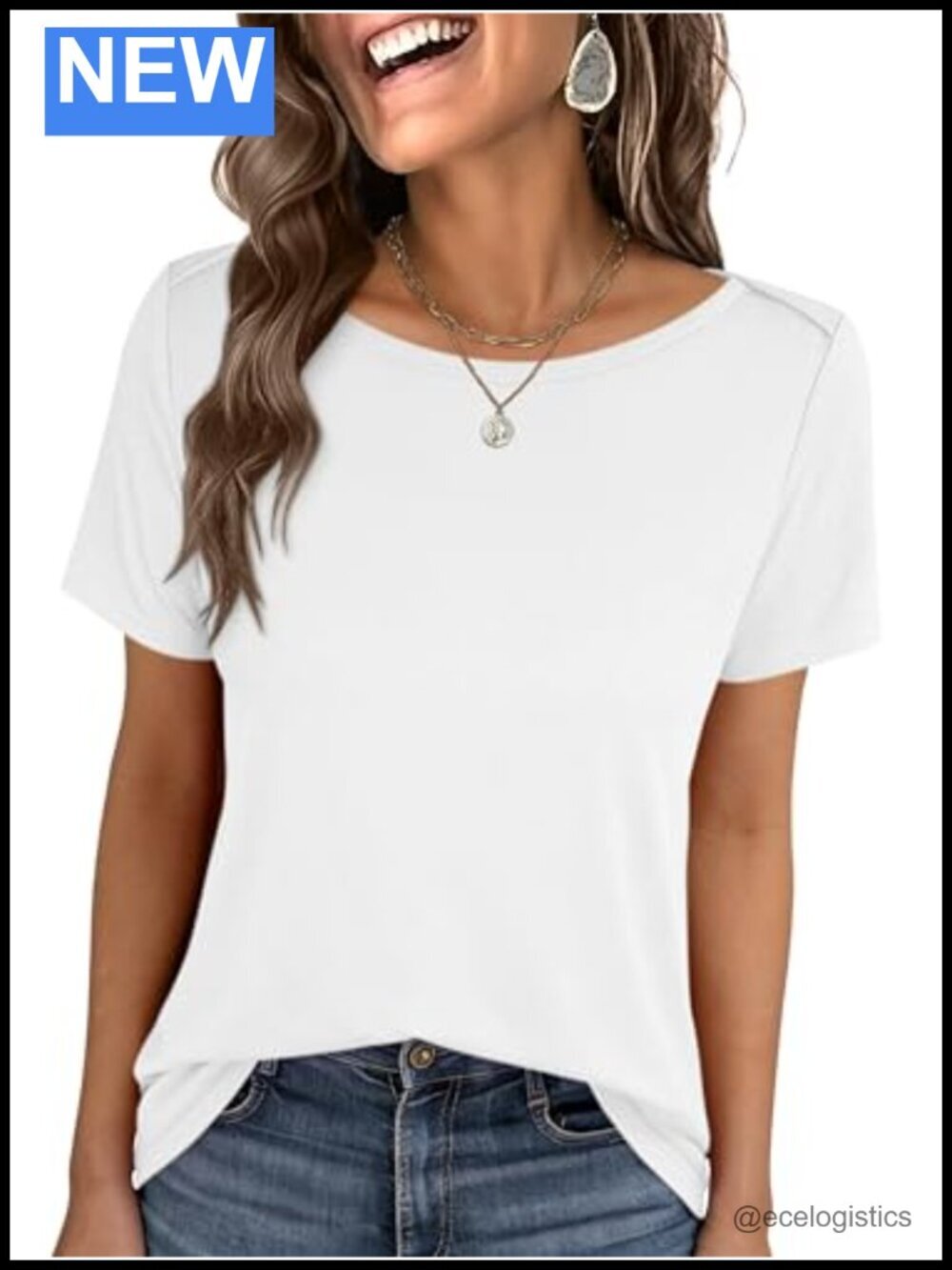 Women's Boat Neck Short Sleeve T-Shirt Casual Summer Tee